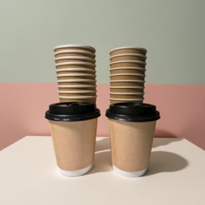 Sustainable & Compostable Bagasse Coffee Cups with Lids 8 Oz.