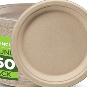 9" Brown Disposable Round Bagasse Plate - Compostable & Eco-friendly