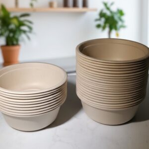 Sustainable Brown Bagasse Disposable Bowls – 500ml (16 Oz) Disposable Compostable Bagasse Bowls Brown color.